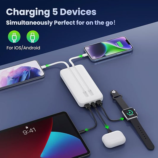 Portable Charger PowerBank 40,800mAh with 2 Built-in Cables,25W PD Fast Charging +QC 4.0 Quick Phone Charging Power Bank, 5 Outputs LCD Display USB C Battery Pack for iPhone 16/15 Android Galaxy etc