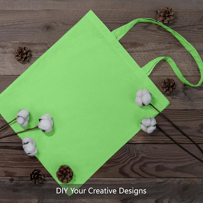 TOPDesign 12-Pack Economical 16"x15" Baby Green Cotton Tote Bags, Lightweight Medium Reusable Grocery Shopping Cloth Bags, Suitable for DIY, Advertising, Promotion, Gift, Activity