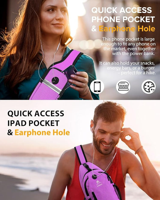 Sling Bag for Women, Crossbody Bag for Men, Cross Body Hiking Backpack, Travel Daypack, Chest Pack with Chest Phone Holder