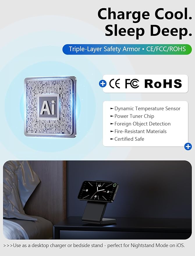 Mag.Safe Charger - iPhone Charger Stand, Fast Magnetic Wireless Charger for iPhone 17/16/15/14/13/12 Series - Black