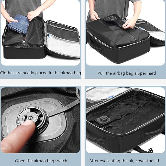 45L Travel Backpack with Built-in Vacuum Seal Backpacks Exapandable Waterproof Air Compression System TSA Lock Carry-On Suitcase Luggage Laptop Bag Black