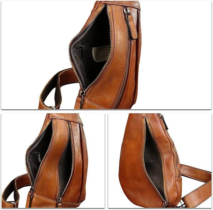 LRTO Genuine Leather Sling Bag for Men and Women Vintage Real Leather Crossbody Chest Bags Backpack Purse for Travel Hiking