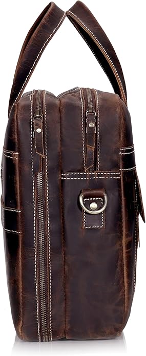 HLC 18 Inch Full Grain Leather Briefcase messenger shoulder bags for men and women