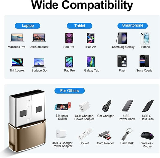 𝟒𝐏𝐚𝐜𝐤 𝐔𝐩𝐠𝐫𝐚𝐝𝐞𝐝 USB to USB C Adapter,Type-C Female to A Male Car Charger OTG Converter for Apple Watch Ultra 8 9 10,iPhone 16 15 14 13 Pro Max,Samsung S24,Nintendo Switch,AirPods,iPad,Car