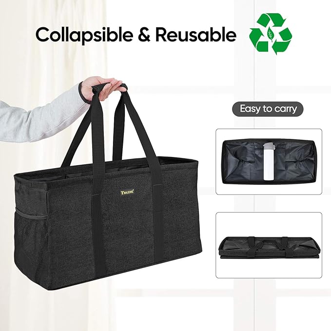 BALEINE Extra Large Utility Tote Bag with Wire Frame for Storage (Black, 22''x12''x10'')