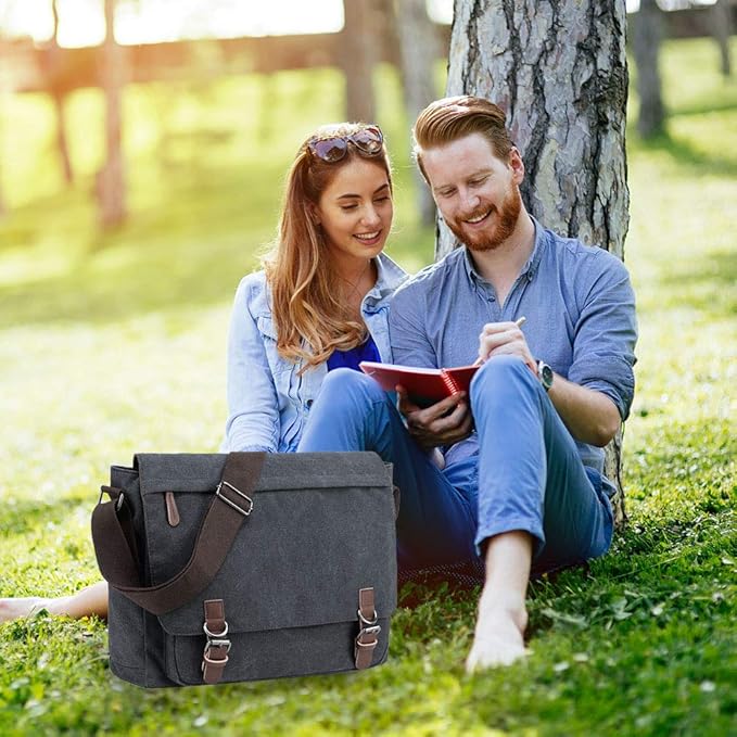 Messenger Bag for Men Retro, Canvas Satchel casual Briefcases Laptop Bag fit 13.3 15.6 Inch