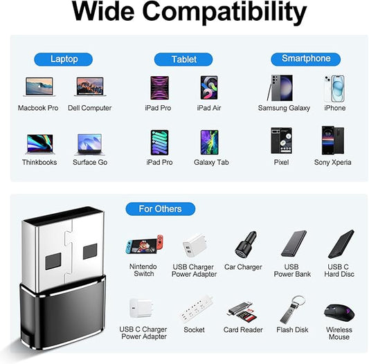 𝟒𝐏𝐚𝐜𝐤 𝐔𝐩𝐠𝐫𝐚𝐝𝐞𝐝 USB to USB C Adapter,Type-C Female to A Male Charger Converter for iPhone 17 Charger,iWatch Ultra SE 9 10,iPhone 17 Pro Max 16 15 12,Samsung S25,AirPods,iPad,Car,PS4