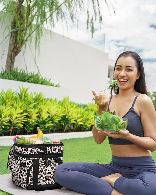 Lunch Box For Men Women Double Deck Insulated Lunch Bag For Men Woman Leakproof Expandable Cooler Bag with Adjustable Shoulder Strap for Work Picnic School(Leopard,16L)