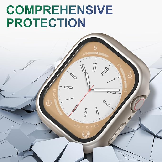 2 in 1 Waterproof Case for Apple Watch Screen Protector 45mm Series 7 8 9 Accessories with Tempered Glass Film Protective & PC Bumper Cover Compatible iWatch 45mm