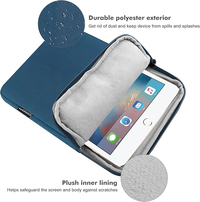 MoKo 7-8 Inch Tablet Sleeve Bag, Polyester Pouch Cover Case Fits iPad Mini (A17 Pro) 8.3" 2024, iPad Mini 6/5/4/3/2/1, Samsung Galaxy Tab S2 8.0, Tab A 8.0, ZenPad Z8s 7.9,Peacock Blue