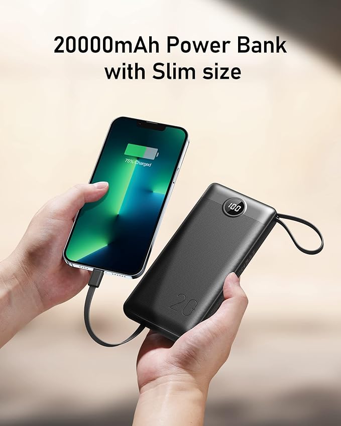 VEEKTOMX Portable Charger with Built-in Cables, 20000mAh Power Bank for iPhone, Fast Charging USB C Battery Pack, Travel Essentials Powerbank Compatible with iPhone, Samsung, Android, etc