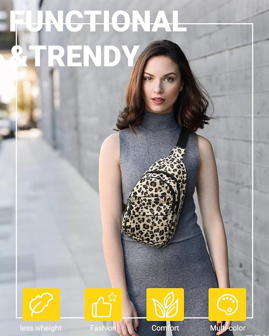 Crossbody Bags for Women, Sling Bag for Men, Small Hiking Backpack Anti Theft Lightweight for Outdoors Travel (M, Leopard)