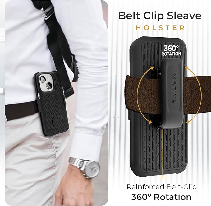 MOTIVE for iPhone 15 Plus Case with Belt Clip, Shell Holster Combo for Apple iPhone 15 Plus Holster, Slim Rugged Case, Drop Shockproof Protective Cover & Kickstand, 6.7 inch | Black