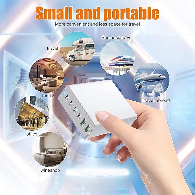 USB C Fast Charger Block, 120W GaN 6 Port(6x20W) Type C PD Charger, USBC Charging Station Hub Power Adapter Plug 【4 USB C + 2 USB A】 Compatible with iPad/iPhone 16/15/14/13/12/11/Pixel/Galaxy S23