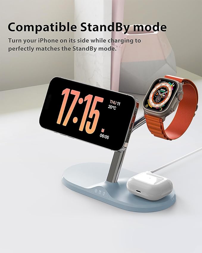 3-in-1 Wireless Charging Station for Apple Devices - Fast Charging Station for iPhone and Watch, Stable Charger Stand for iPhone 12-15 & iPhone 16 & iWatch & AirPods