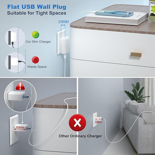 Flat USB C Charger Block, OKRAY 4-Port 40W Fast Charging Brick Foldable Wall Plug, QC&PD3.0 Multiport Slim Travel Power Adapter Type C Phone Charger for iPhone 16 15 14 13 12 Pro, iPad, AirPods,iwatch