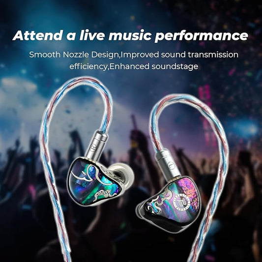 HiFiGo IEMs Juzear x Z Review Defiant in Ear Monitors, 1DD +3BA Hybrid Drivers IEM, HiFi Wired Earbuds, Gaming Earbuds with 3.5/4.4mm Detachable Cable for Musician Audiophile Gamer (Rainbow)