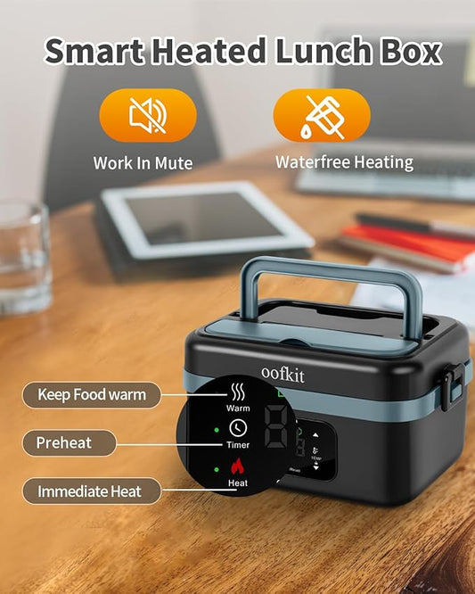 Electric Lunch Box For Adults(Men & Women),Heated Lunch Box Battery Powered With USB Charge port,Self Heating Coreless,Portable Food Warmer For meals on the go(1L Black)