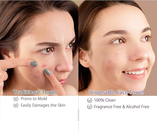 130 Count 2 PACK Disposable Face Towel, 100% Cotton Biodegradable, SoftLarge Size 10"X 12"and Thick Disposable Clean Face Towels for Washing and Drying RUIJIU