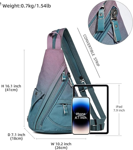 KL928 Canvas Sling Bag - Small Crossbody Backpack Shoulder Casual Daypack Rucksack for Men Women(Large Version)