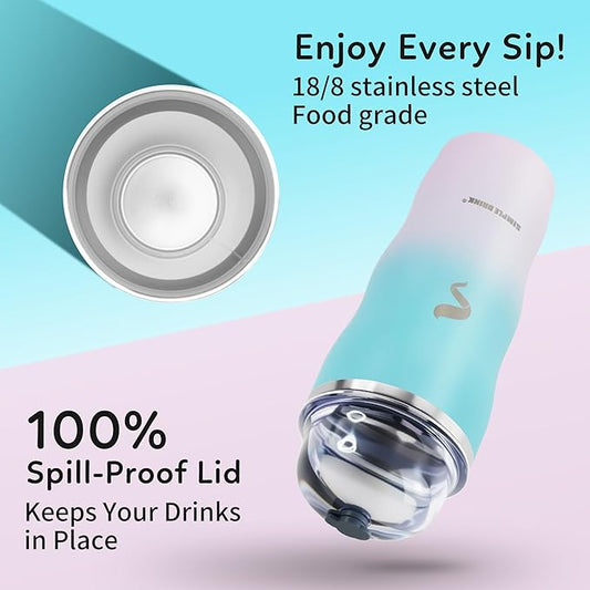 20Oz Insulated Tumbler With Straw And Lid, Stainless Steel Coffee Cup, Double Wall Vacuum Travel Mug,Spill proof Iced Coffee Tumbler,Outside Use, Blue white