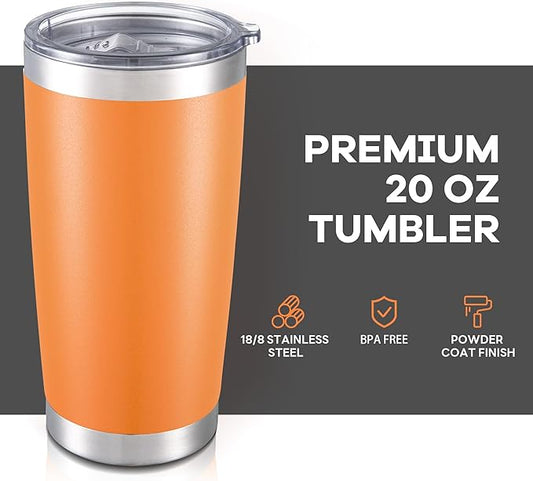 20 oz Tumbler with Lid Stainless Steel Insulated Tumblers Bulk Double Wall Vacuum Cups Powder Coated Travel Mug Keep Drink Cold and Hot, Orange, 8 Pack