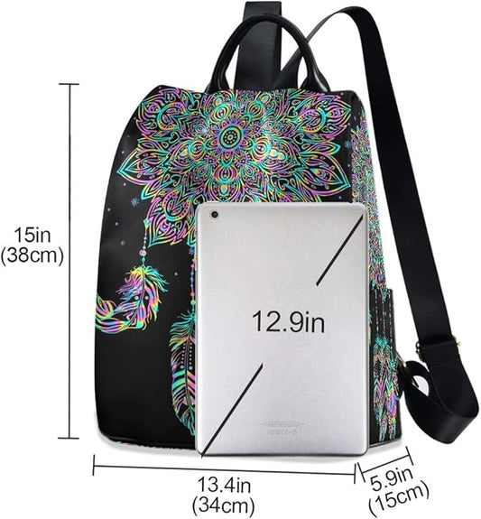 ALAZA Dreamcatcher Lotus Boho Backpack Purse for Women Anti Theft Fashion Back Pack Shoulder Bag