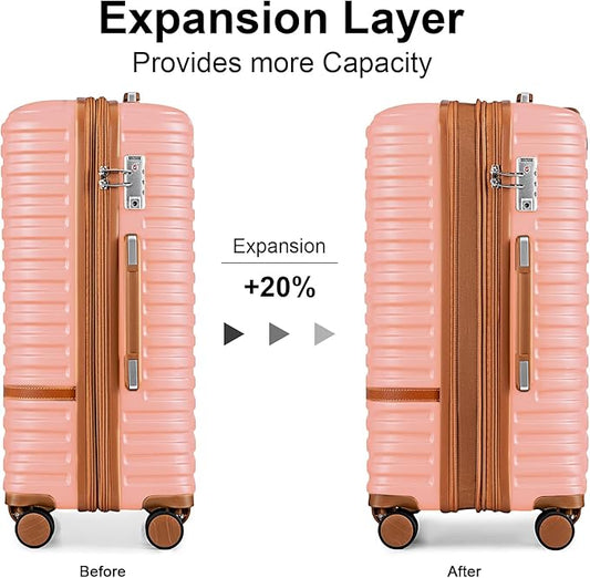 Joyway Carry On Luggage 20 Inch Expandable Suitcase with Spinner Wheel, 4 Piece Hard Shell Luggage Set with TSA Lock(Pink brown)