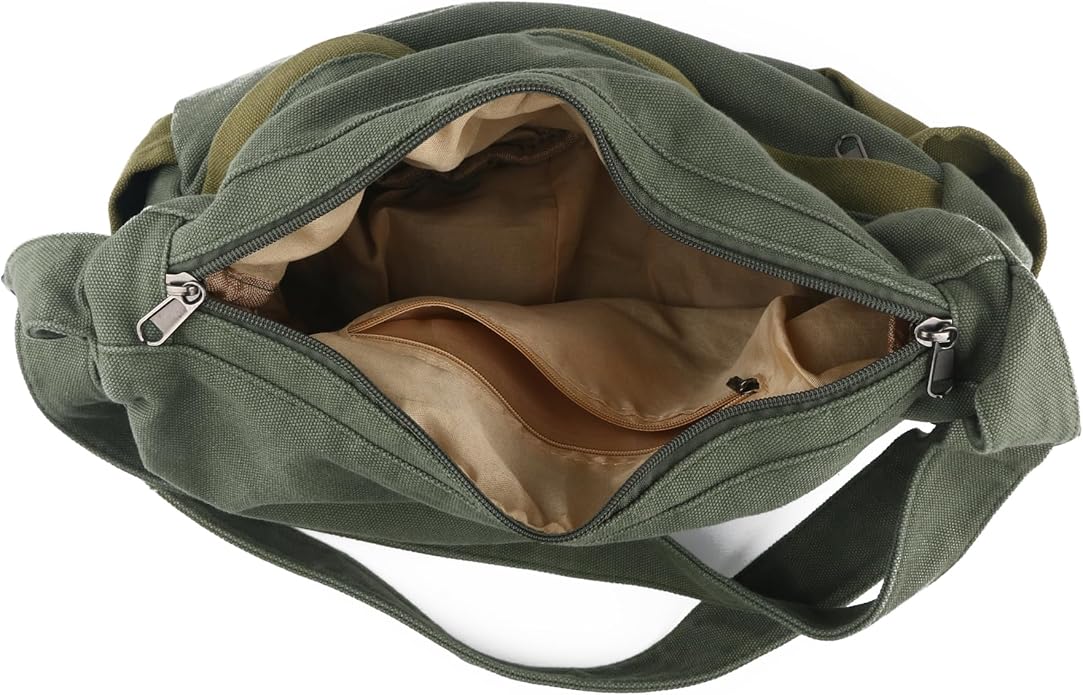 Large Canvas Messenger Bag with Multiple Pockets for Men and Women, Crossbody Shoulder Tote Hobo Laptop Bag