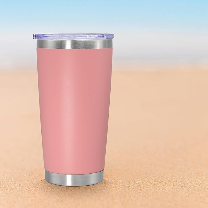 20 oz Tumbler Coffee Tavel Tumblers Bulk with Lid Stainless Steel Double Wall Vacuum Insulated Mug Powder Coated Cups fit Car Cupholder for Hot and Cold - Pink, 8Pack