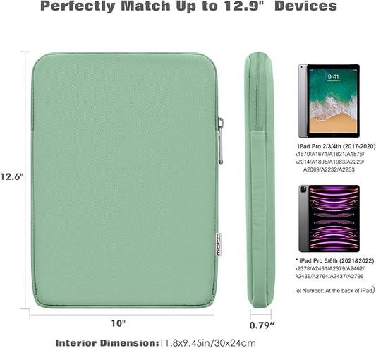 MoKo 13 Inch Tablet Sleeve Fits 13inch iPad Air M3 2025, iPad Pro M4/Air M2 2024, iPad Pro 12.9, Galaxy Tab S8+/S9+ 12.4, Polyester Bag Fit with Apple Pencil or Smart Keyboard, Bodhi Green