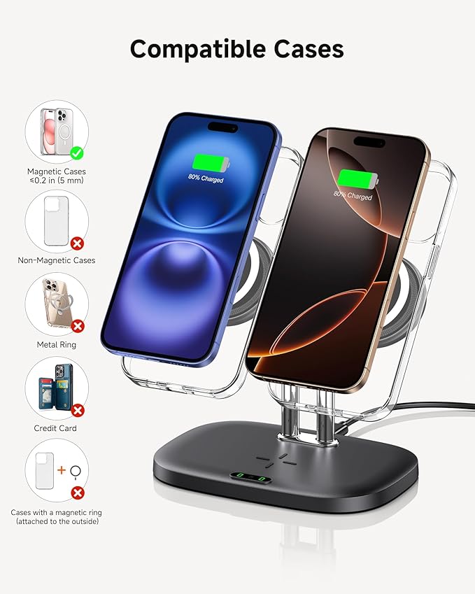 Wireless Charger for iPhone Air/17, SwanScout 706M, Dual Magnetic Charger for iPhone 16/15/14/13/12 Series, Charging Station for AirPods Pro 3/2, AirPods 4/3rd (Black)