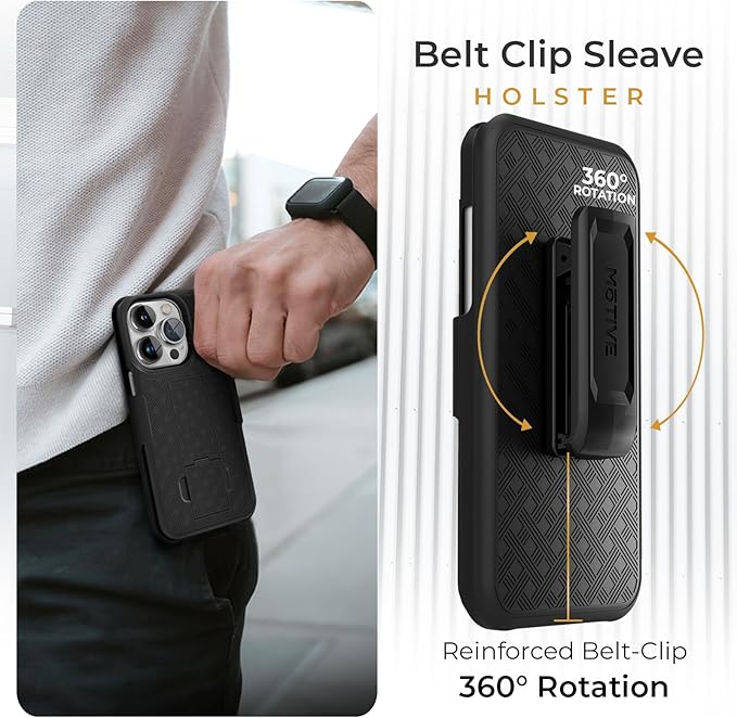 MOTIVE iPhone 14 Pro Holster Case, Belt Clip Shell Combo, Slim Rugged Drop Shockproof Protective Cover with Kickstand (6.1" Pro) | Ranger Series