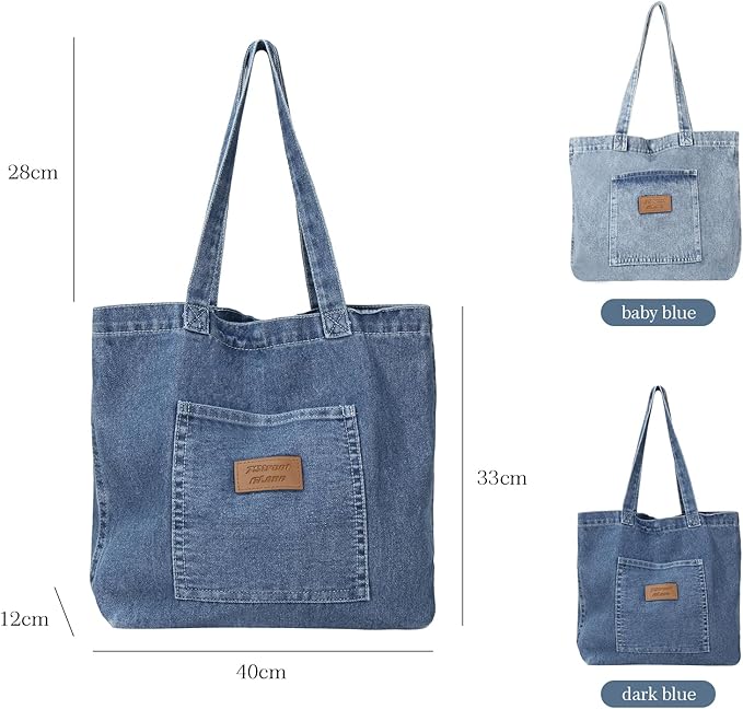 Denim Tote Bag for Women-Shoulder Handbag Perfect for Work Shopping,Hobo Bag