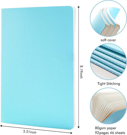 feela 8 Pack Soft Cover Journal Bulk, Notebooks College Ruled for Work, Lined Travel Journal for Students Women, Note Taking Notebook School Supplies Business Writing, 8.2” x 5.5”, A5, Pastel Colors