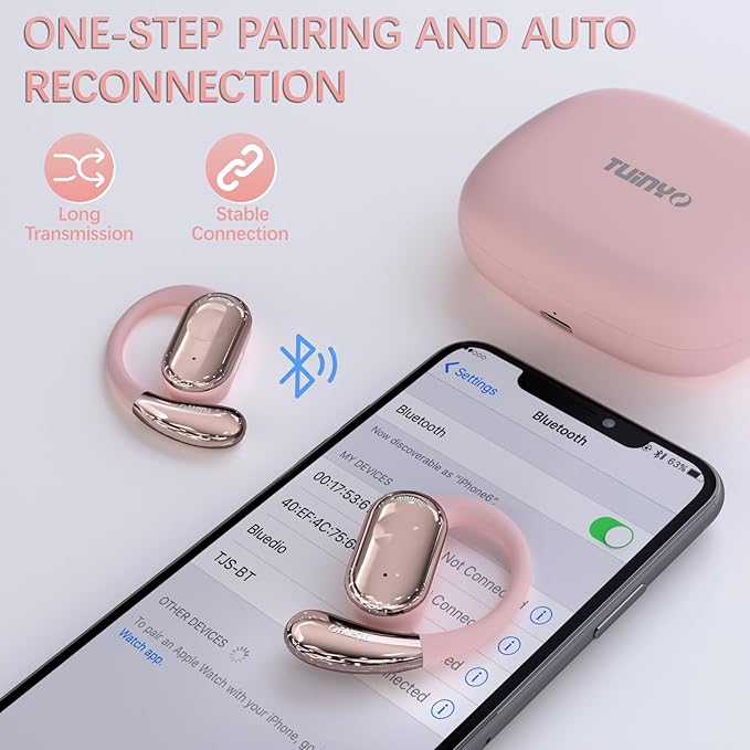 TUINYO True Wireless Ear Hooks, IPX5 Waterproof, Stable One-Step Bluetooth Connection with Long Transmission, 40hrs Longed Standby Time with 10hrs Playtime for Each, Compatible to Different Devices