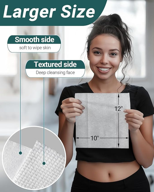 100 Count 2 PACK, Disposable Face Towel, Large Size 10"X 12", Disposable Face Cloths, 100% Biodegradable Towel, Skin Soft and Thick for Washing