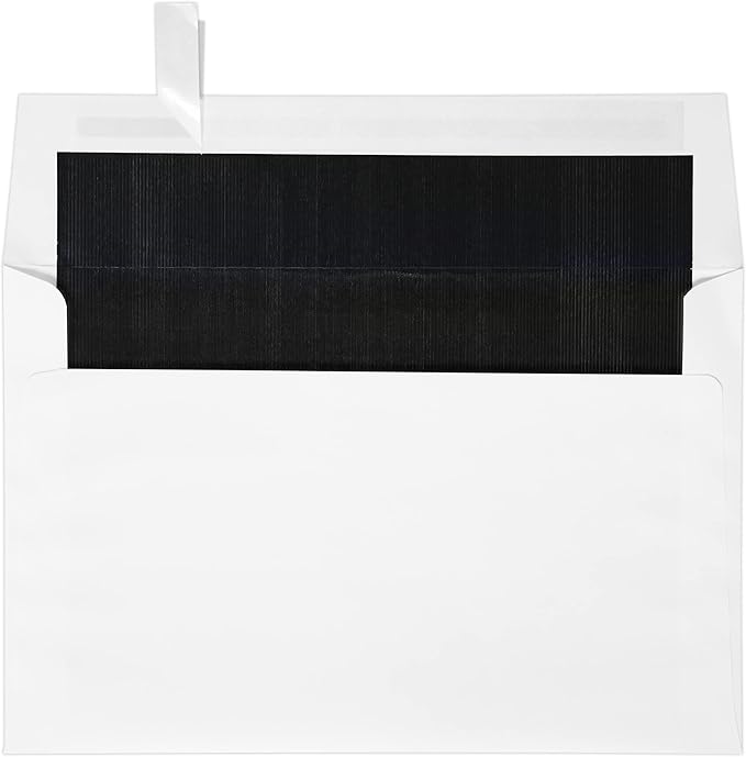 LUXPaper A9 Foil Lined Invitation Envelopes | Peel & Press | 5 3/4" x 8 3/4" | White w/Black LUX Lining | 60lb. Text | 50 Qty