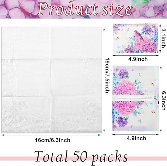 Geyee 50 Packs Facial Tissue Travel Packs Disposable Pocket Tissues for Wedding Guest Travel School Purse Home Supplies, 500 Sheets 3 Ply(Hydrangea)