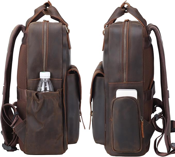 TIDING Genuine Leather 15.6 inch Laptop Backpack for Men College Casual Rucksack Backpack Business Travel Daypack