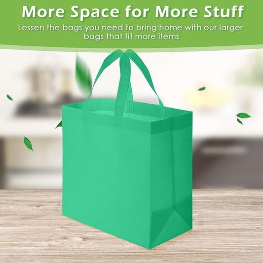 Reginary Reusable Totes Bags - 100 Pcs Non Woven Grocery Handle Bags for Shop Events & Retail Store(Green)
