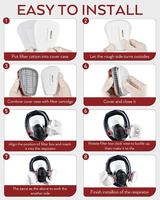 INCLY Full Face Dust Mask, Safe Face Masks Cover Reusable for Against Smoke, Dust, Chemical, Paint, Sanding, Welding, Vapors, Logging
