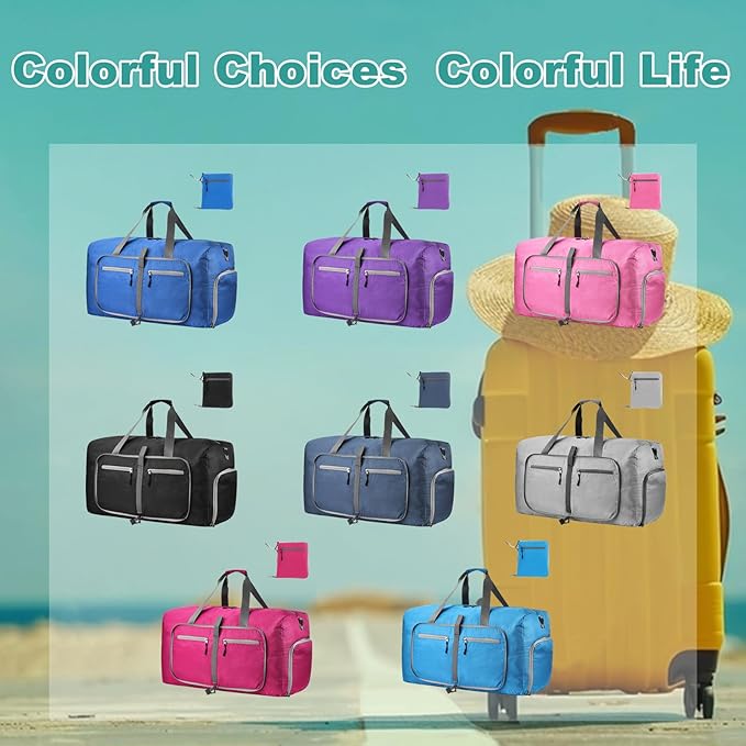 Dimayar 65L Travel Duffle Bag for Men Women - Foldable Duffel Bag with Shoes Compartment - Overnight Bags Waterproof & Tear Resistant(Gray)