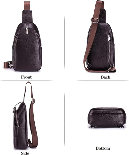 KPYWZER Vintage Leather Sling Bag Backpack for Men Crossbody Shoulder Chest DayPack Backpacks