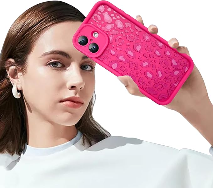 KANGHAR Case for iPhone 16 Plus Leopard Printed Pattern Cute Cheetah Phone Case Soft TPU Shockproof Protective Cover for iPhone 16 Plus 6.7 Inch Hot Pink