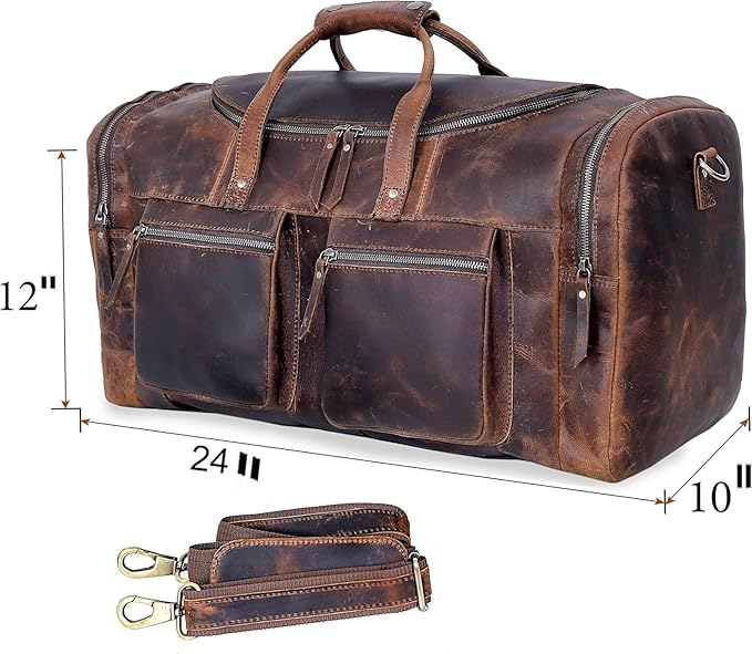 28" Vintage Duffel Classic Style with Modern Outlook Retro Thick Full Grain Cowhide Handmade Airplane Underseat Carry On Bags Leather Gym Overnight Luggage Bag