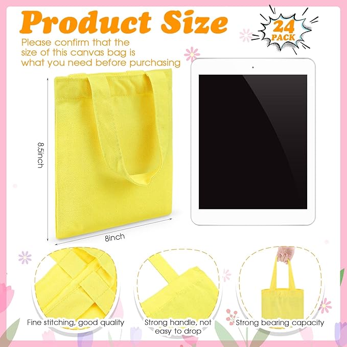 Amylove 24 Pcs Mini Tote Bag Sublimation Blank Canvas Tote Bags Reusable Grocery Luggage DIY Sack Goody for Party Even (8.5 x 8 Inch,Multicolor)
