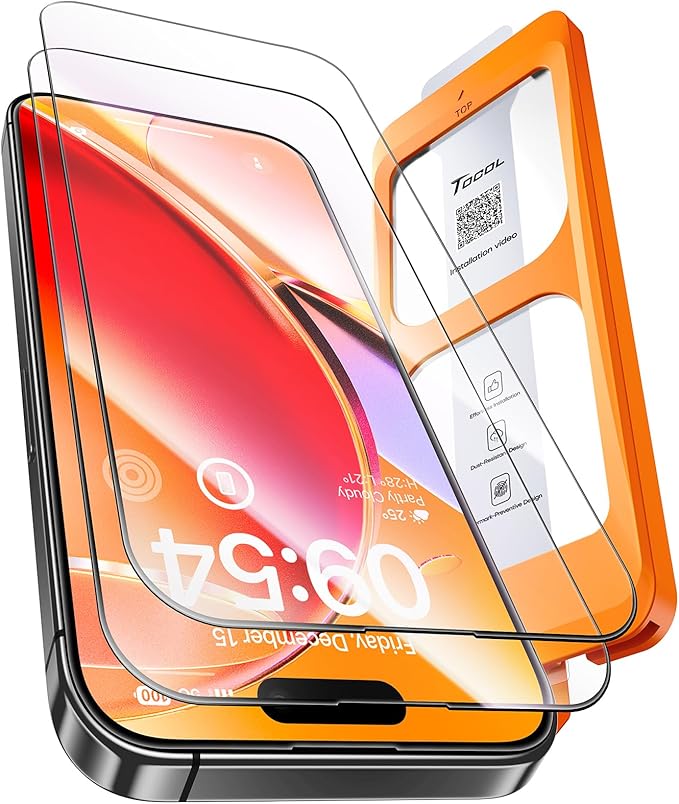 TOCOL for Screen Protector for iPhone 16 Pro, Military Grade 9H Hardness Easy Installation Case Friendly Shatterproof HD Tempered Glass Full Coverage 2 Pack
