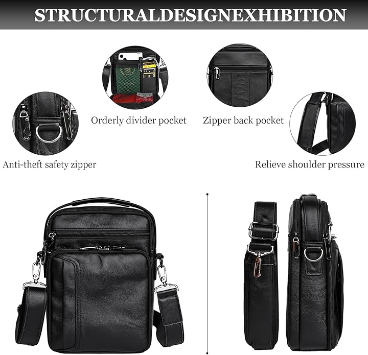 Leather Small Messenger for Men - Women Shoulder Chest Travel Bag - Crossbody Bag