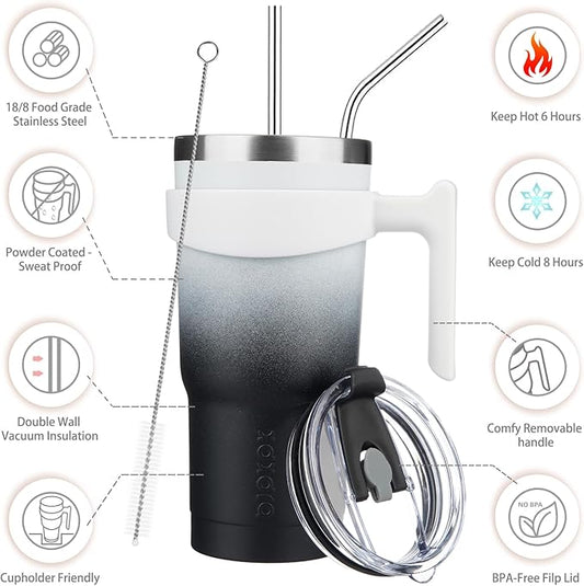 BJPKPK 20 oz Stainless Steel Insulated Tumbler Cups With Handle And Straw And Lid,Day & Night
